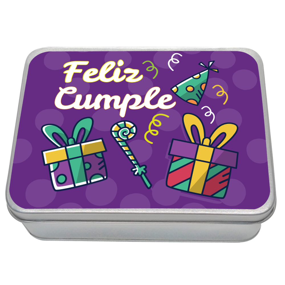 Caja Metálica 15 Chocolates, Rekko, diseño: "Feliz Cumple"