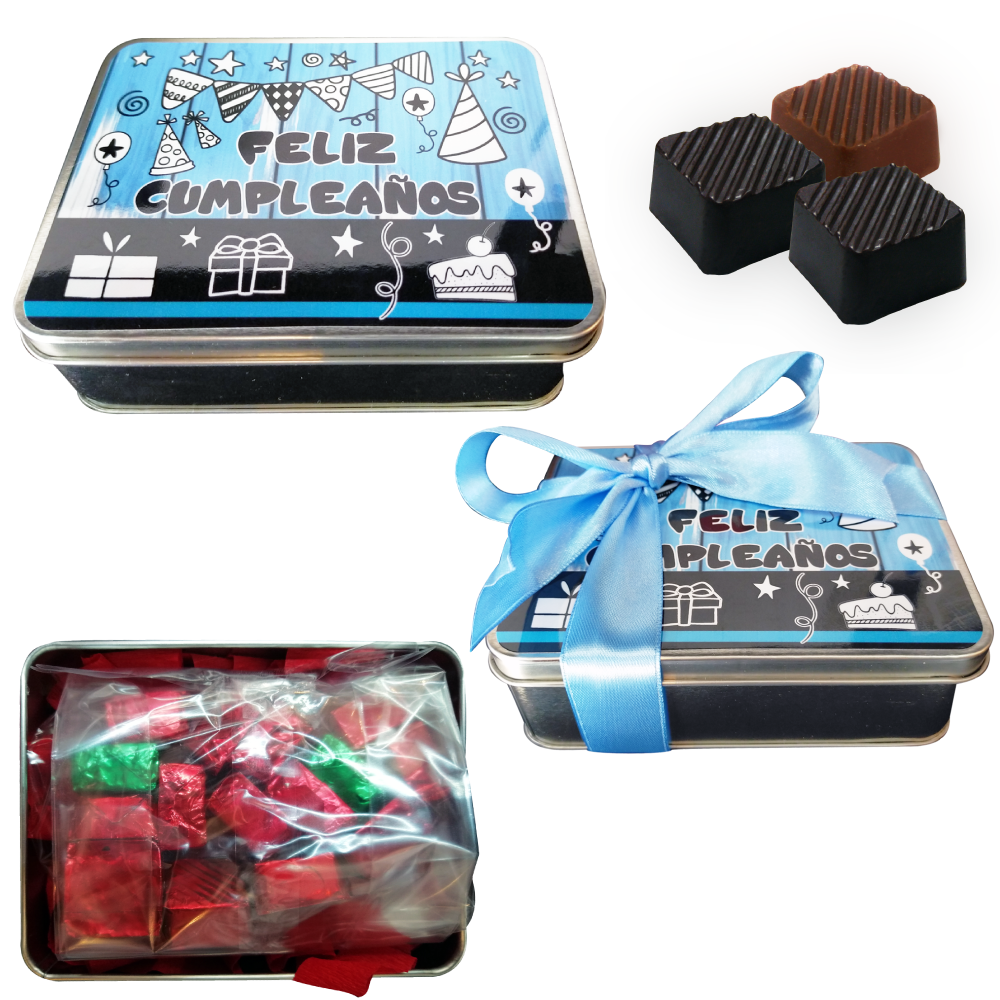 Caja Metálica 15 Chocolates, Rekko, diseño: "Feliz Cumpleaños"