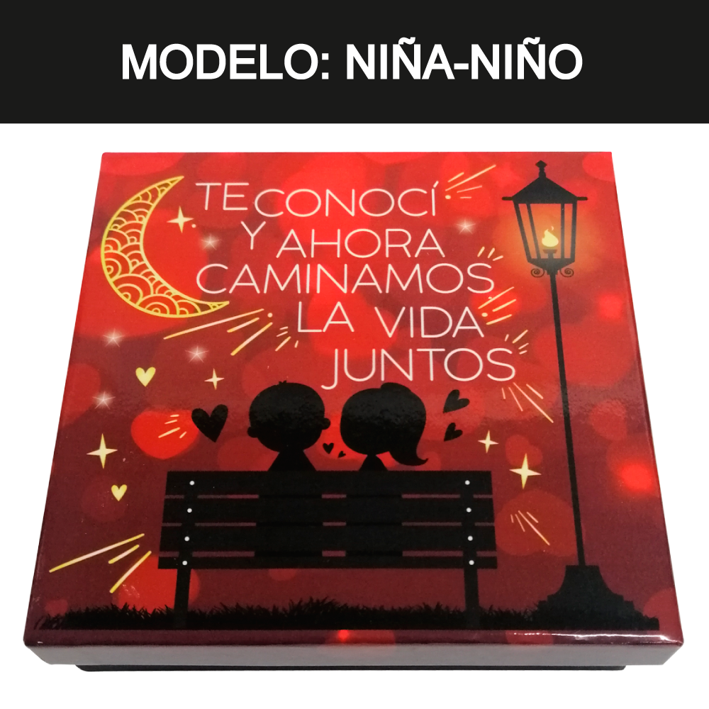 Caja Rígida 25 Chocolates, Puebla diseño: "Caminamos la Vida Juntos" (Tenemos Modelo: niña-niño / niña-niña / niño-niño
