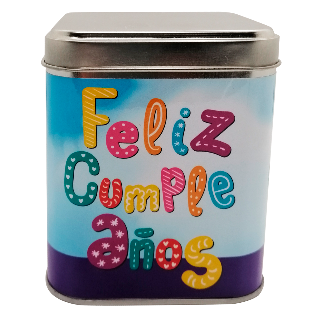 Caja Metálica 15 Chocolates, Rokko, diseño: "Feliz Cumpleaños (Colores)"