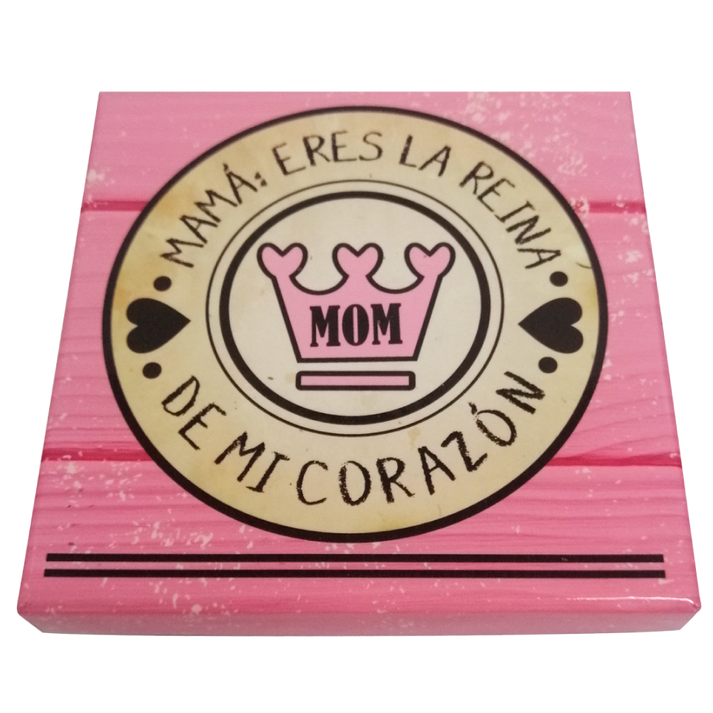 Caja Rígida 25 Chocolates, Puebla diseño: "Mamá: eres la reina de mi corazón"
