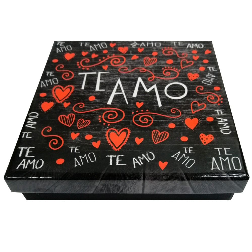 Caja Rígida 25 Chocolates, Puebla diseño: "Te Amo Naranja"