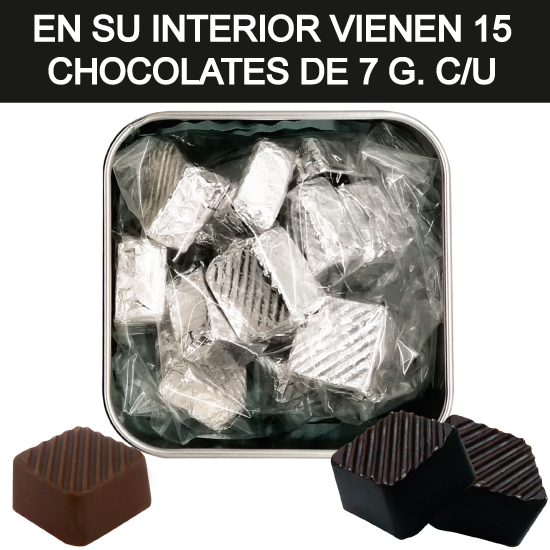 Caja Metálica 15 Chocolates, Rokko, diseño: "Love Negro"