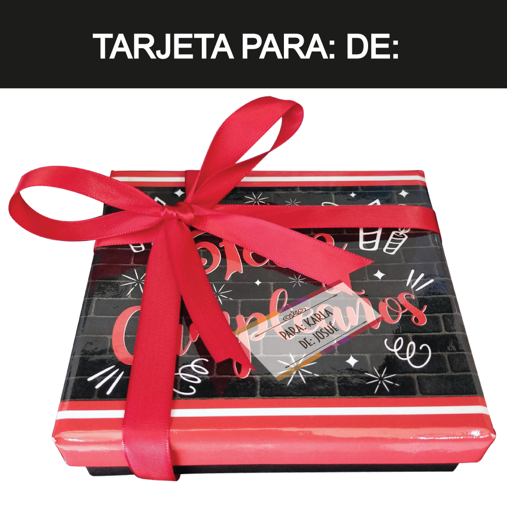 Caja Rígida 25 Chocolates, Puebla diseño: "Feliz Cumpleaños" (Letras Rojas)