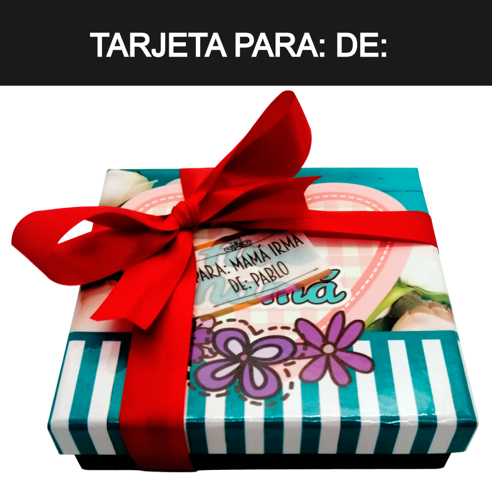 Caja Rígida 25 Chocolates, Puebla diseño: "Te Amo Mamá Rosas Blancas"
