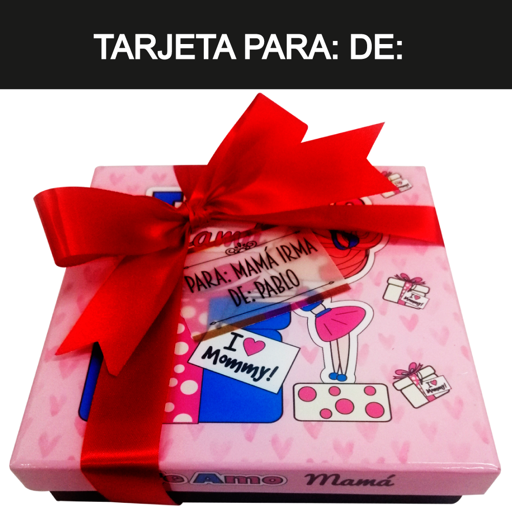Caja Rígida 25 Chocolates, Puebla diseño: "Te Amo Mamá"