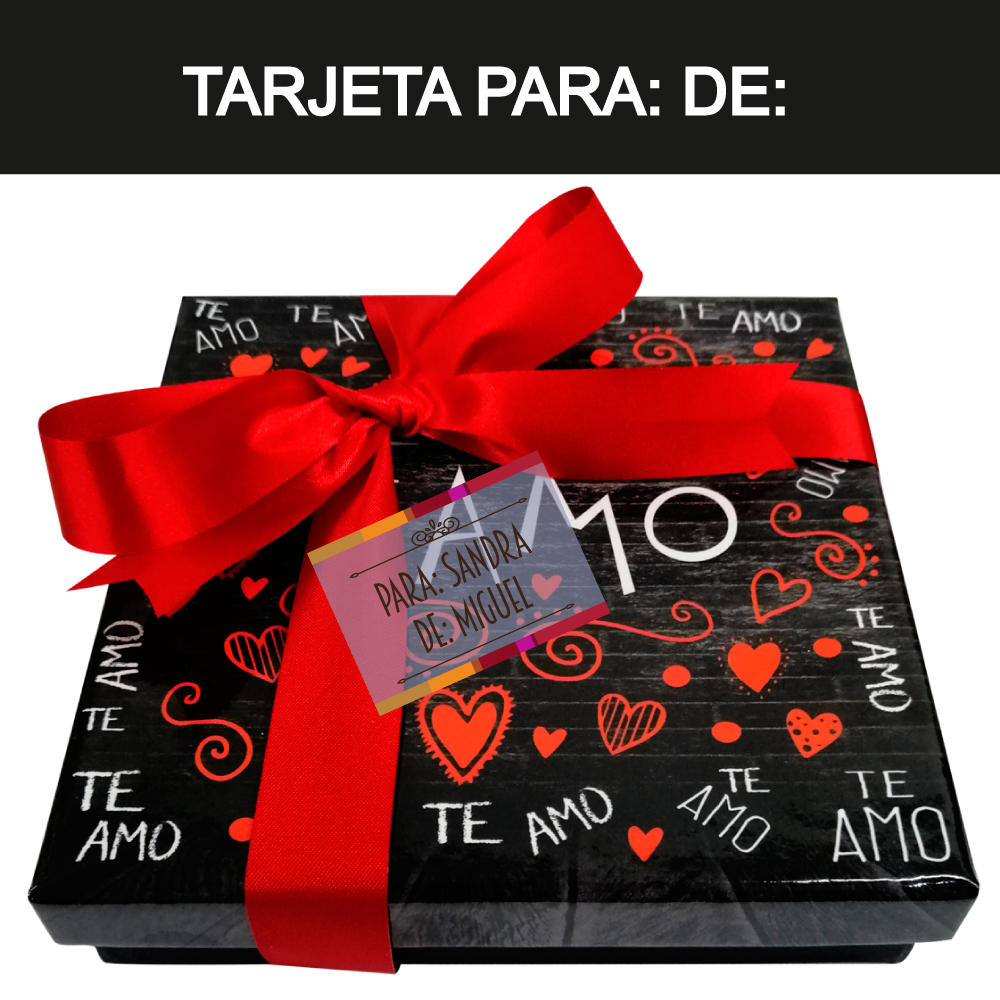 Caja Rígida 25 Chocolates, Puebla diseño: "Te Amo Naranja"