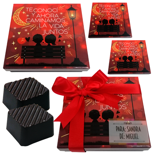 Caja Rígida 25 Chocolates, Puebla diseño: "Caminamos la Vida Juntos" (Tenemos Modelo: niña-niño / niña-niña / niño-niño