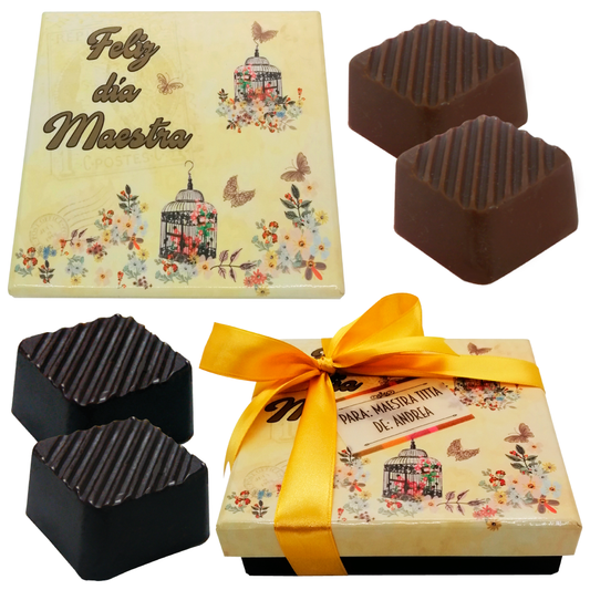 Caja Rígida 25 Chocolates, Puebla diseño: "Feliz Día Maestra"