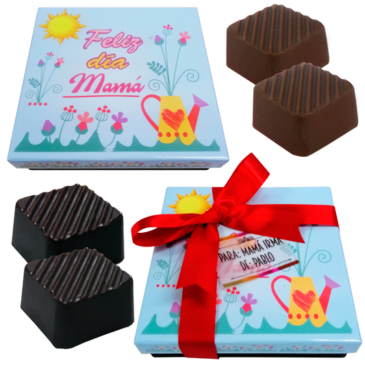 Caja Rígida 25 Chocolates, Puebla diseño: "Feliz Día Mamá"