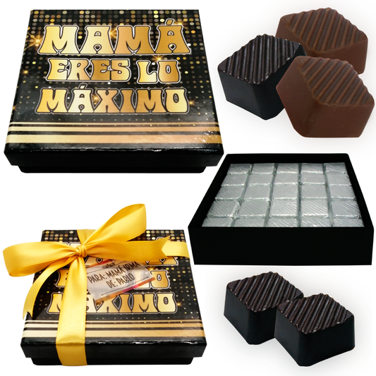 Caja Rígida 25 Chocolates, Puebla diseño: "Mamá eres lo máximo"