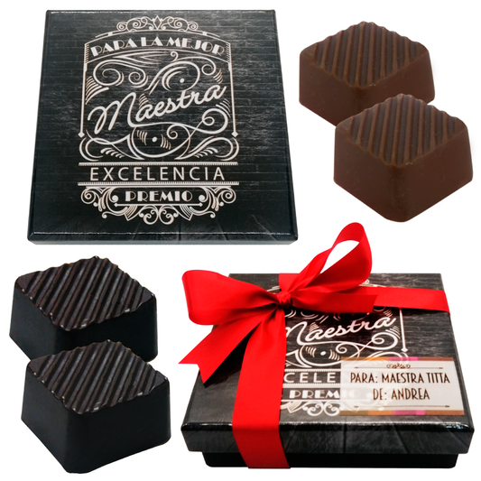 Caja Rígida 25 Chocolates, Puebla diseño: "Para la/el mejor maestra/maestra"
