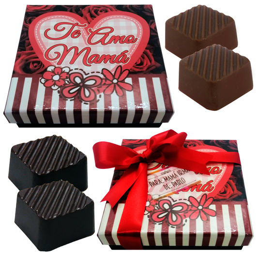 Caja Rígida 25 Chocolates, Puebla diseño: "Te Amo Mamá Rosas Rojas"