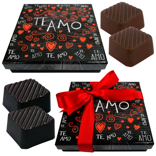 Caja Rígida 25 Chocolates, Puebla diseño: "Te Amo Naranja"