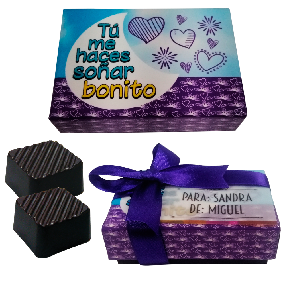 Caja Rígida 6 chocolates, Morelia diseño: "Tú me haces soñar bonito"